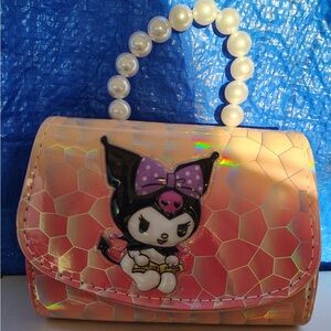 Kuromi Holographic Pearl-Handle Mini Purse - Peach Pink
